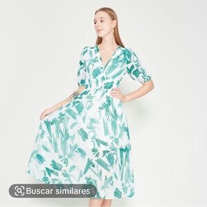 Green and White Floral Dress